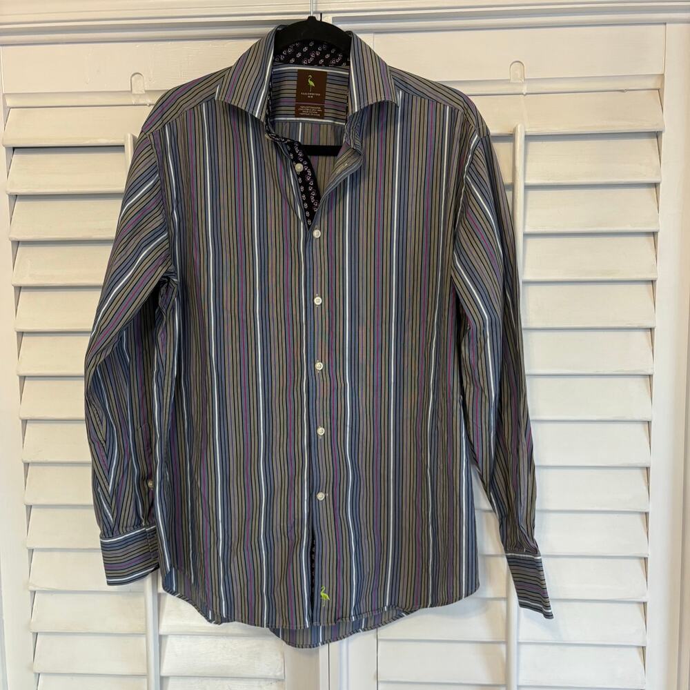 Tailorbryd Blue And Purple Textured Stripe Button Down Size Medium